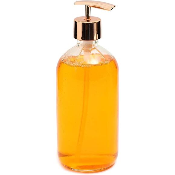 2pcs Clear Glass Kitchen or Bathroom Hand Soap Dispenser Bottle 16oz (Gold Pump) - Picture 3 of 9